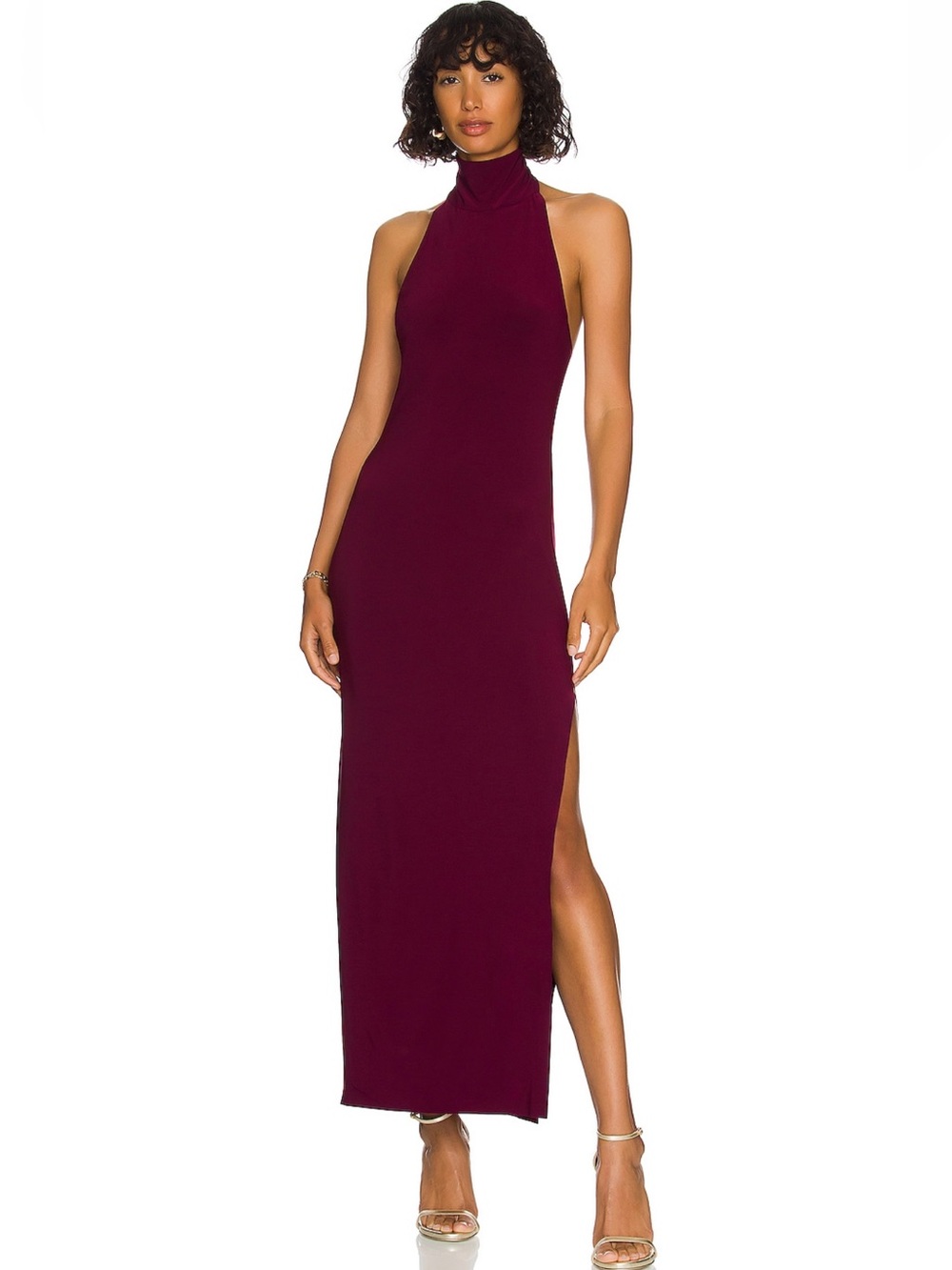 Norma Kamali Turtle Halter Side Slit Dress